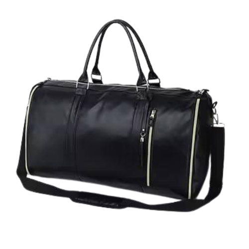 NorthTime Luggage Men's Black Leather Travel Duffle Bag with Shoulder Strap