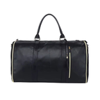 NorthTime Luggage Men's Black Leather Travel Duffle Bag with Shoulder Strap