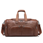 NorthTime Luggage Brown Leather Travel Duffle Bag with Front Pockets
