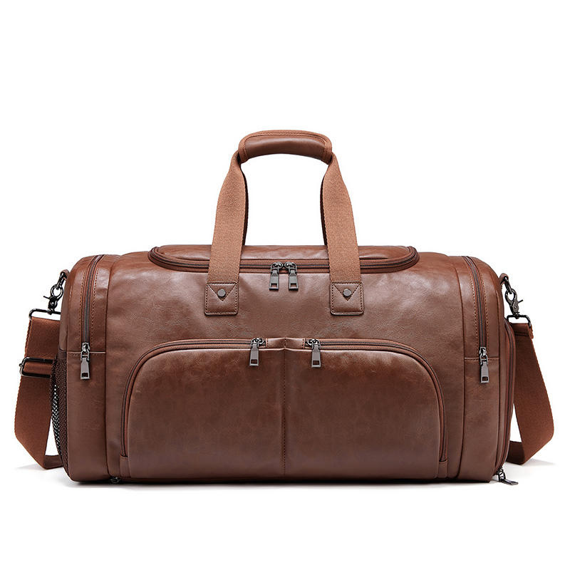 NorthTime Luggage Brown Leather Travel Duffle Bag with Front Pockets