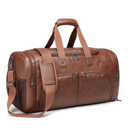 NorthTime Luggage Brown Leather Travel Duffle Bag with Front Pockets
