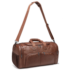 NorthTime Luggage Brown Leather Travel Duffle Bag with Front Pockets