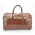 NorthTime Luggage Men's Glossy Brown Leather Travel Duffle Bag with Gold Hardware