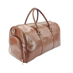 NorthTime Luggage Men's Glossy Brown Leather Travel Duffle Bag with Gold Hardware