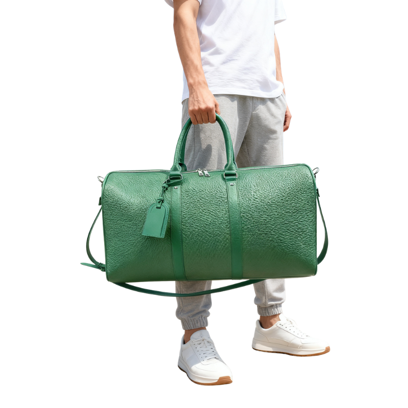 NorthTime Luggage Green Pebbled Leather Weekender Duffle Bag