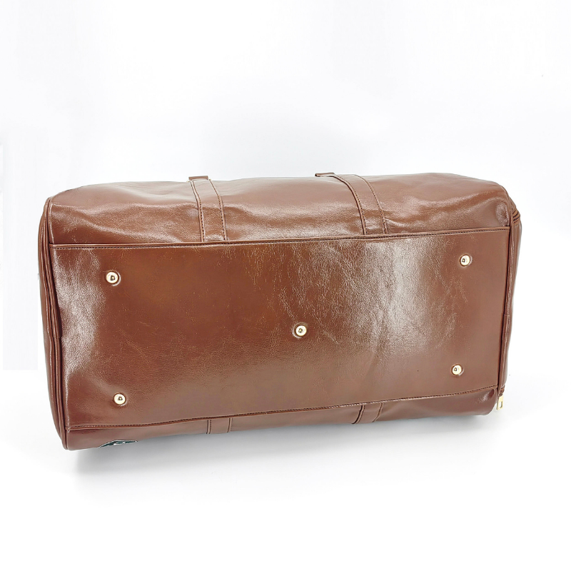 NorthTime Luggage Men's Glossy Brown Leather Travel Duffle Bag with Gold Hardware